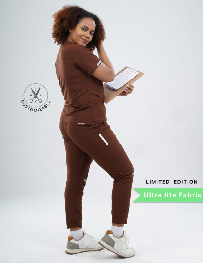 Customizable MOCHA BROWN LIMITED EDITION - Ultra Lite Fabric / Mandarin / Jogger Pant / 2 way Stretch(FemaleFullset) MKZ97 - Image 4