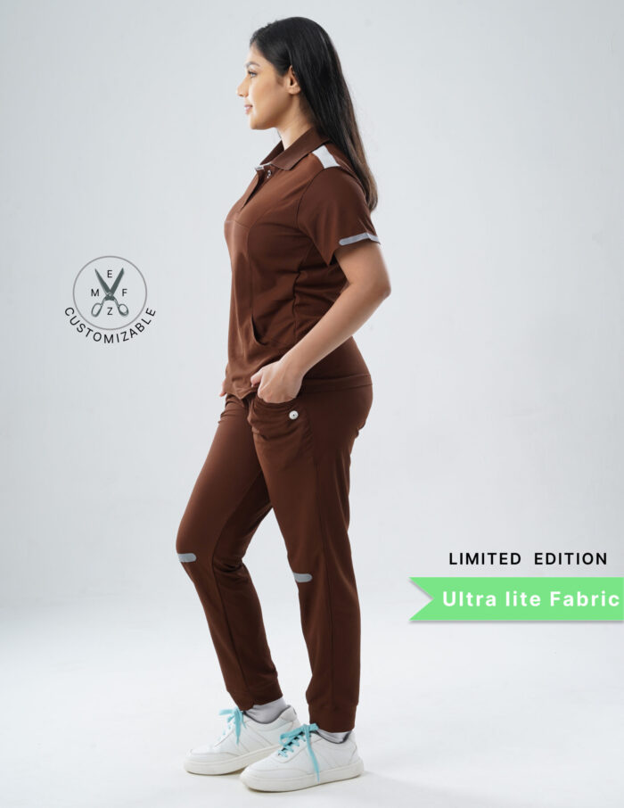 Customizable MOCHA BROWN LIMITED EDITION - Ultra Lite Fabric / Polo Collar / Jogger Pant / 2 way Stretch(FemaleFullset) MKZ101 - Image 4
