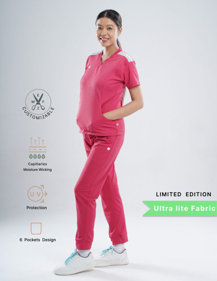 Customizable MELANGE PINK LIMITED EDITION - Ultra Lite Fabric / V Neck / Jogger Pant / 2 way Stretch(FemaleFullset) MKZ81 - Image 3