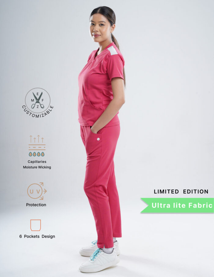 Customizable MELANGE PINK LIMITED EDITION - Ultra Lite Fabric / V Neck / Straight Pant / 2 way Stretch(FemaleFullset) MKZ82 - Image 3