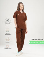Customizable MOCHA BROWN LIMITED EDITION - Ultra Lite Fabric / V Neck / Jogger Pant / 2 way Stretch(FemaleFullset) MKZ93 - Image 3