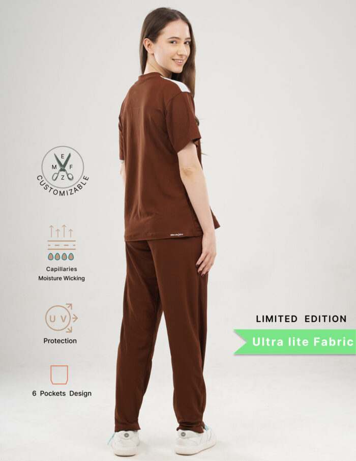 Customizable MOCHA BROWN LIMITED EDITION - Ultra Lite Fabric / V Neck / Straight Pant / 2 way Stretch(FemaleFullset) MKZ94 - Image 3