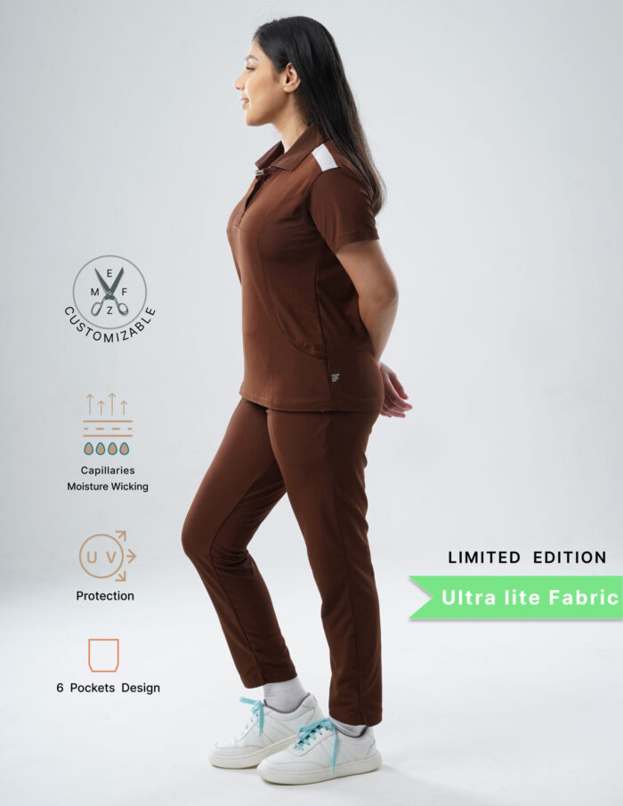 Customizable MOCHA BROWN LIMITED EDITION - Ultra Lite Fabric / Polo Collar / Straight Pant / 2 way Stretch(FemaleFullset) MKZ102 - Image 3