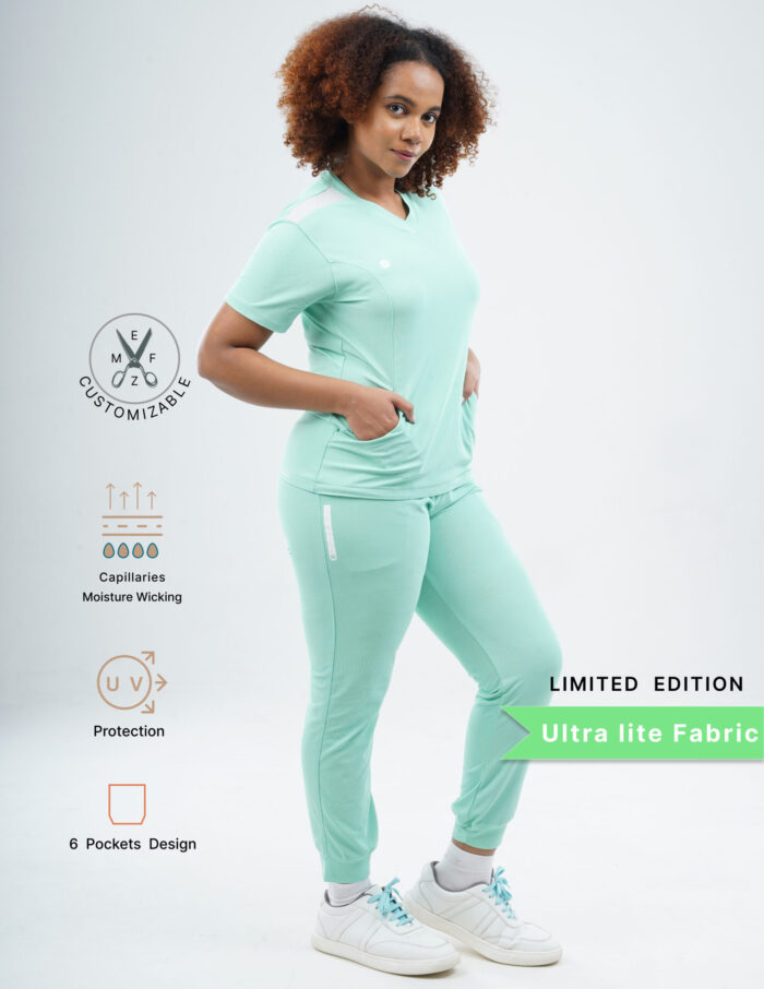 Customizable FROSTED MINT LIMITED EDITION - Ultra Lite Fabric / V Neck / Jogger Pant / 2 way Stretch(FemaleFullset) MKZ117 - Image 3