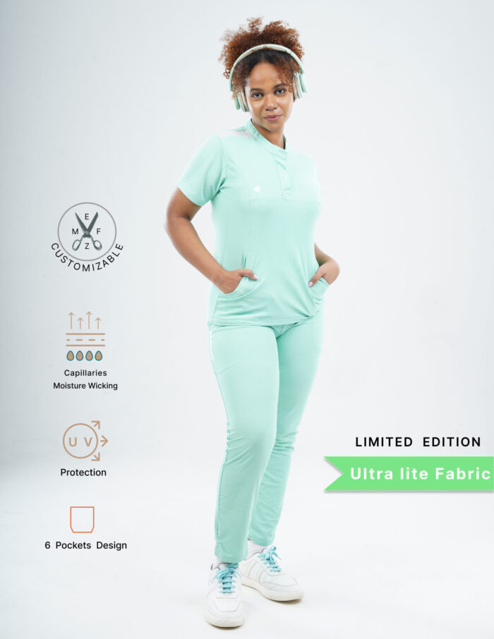 Customizable FROSTED MINT LIMITED EDITION - Ultra Lite Fabric / Mandarin / Straight Pant / 2 way Stretch(FemaleFullset) MKZ122 - Image 3