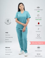 Quick Delivery | CHENNAI | Customizable HYLORA TEAL - Ultra Lite Fabric / V Neck / Straight Pant / 2 way Stretch(FemaleFullset) MKZ294