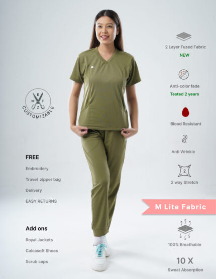 Customizable FERIL OLIVE - M Lite Fabric / V Neck / Jogger Pant / 2 way Stretch(FemaleFullset) MKZ43