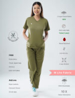 Quick Delivery | CHENNAI | Customizable FERIL OLIVE - M Lite Fabric / V Neck / Straight Pant / 2 way Stretch(FemaleFullset) MKZ291