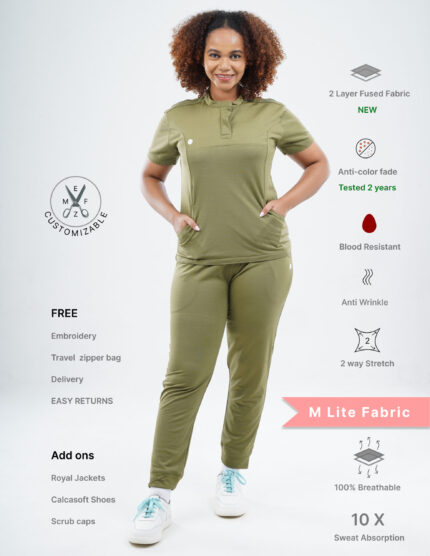 Customizable FERIL OLIVE - Ultra Lite Fabric / Mandarin / Jogger Pant / 2 way Stretch(FemaleFullset) MKZ47