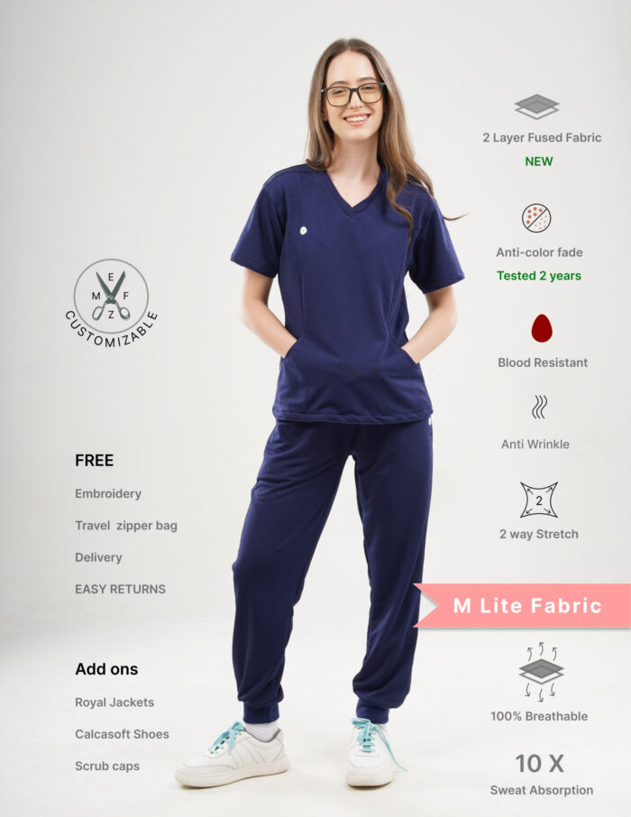 Customizable ORLIN NAVY - M Lite Fabric / V Neck / Jogger Pant / 2 way Stretch(FemaleFullset) MKZ29 - Image 1