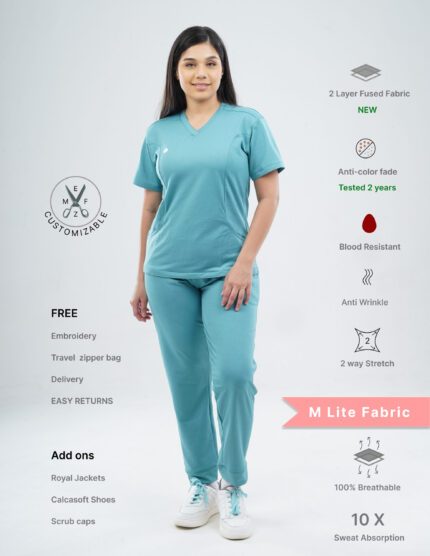 Customizable HYLORA TEAL - M Lite Fabric / V Neck / Jogger Pant / 2 way Stretch(FemaleFullset) MKZ35