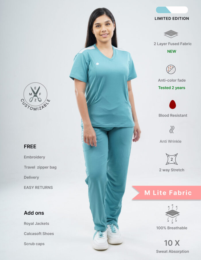 Customizable HYLORA TEAL - M Lite Fabric / V Neck / Straight Pant / 2 way Stretch(FemaleFullset) MKZ38 - Image 1