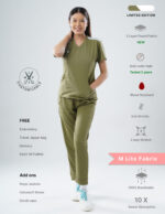 Customizable FERIL OLIVE LIMITED EDITION - M Lite Fabric / V Neck / Jogger Pant / 2 way Stretch(FemaleFullset) MKZ45