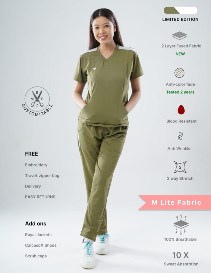 Customizable FERIL OLIVE LIMITED EDITION - M Lite Fabric / V Neck / Straight Pant / 2 way Stretch(FemaleFullset) MKZ46 - Image 1