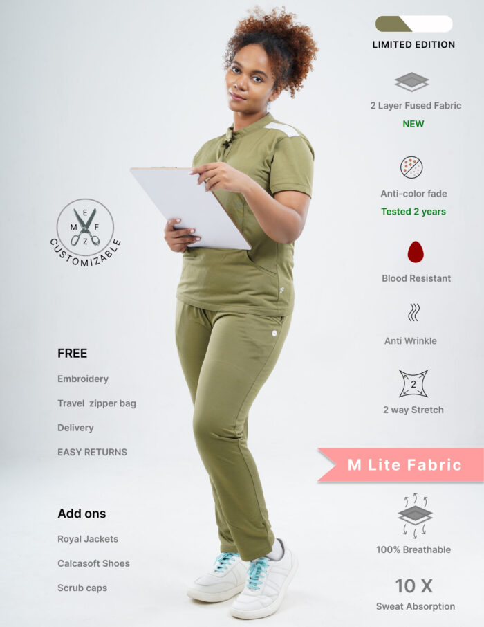 Customizable FERIL OLIVE LIMITED EDITION - M Lite Fabric / Mandarin / Straight Pant / 2 way Stretch(FemaleFullset) MKZ50 - Image 1