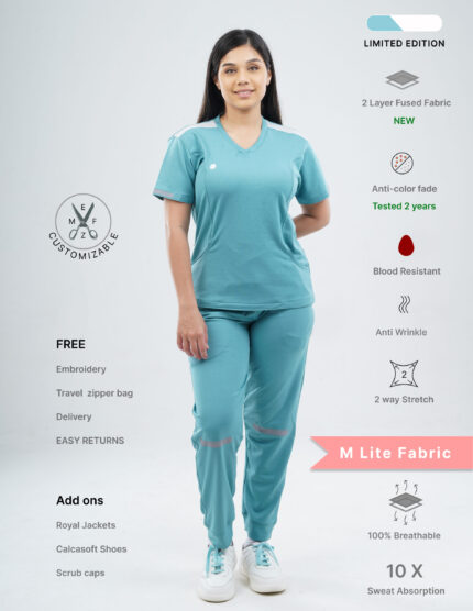 Customizable HYLORA TEAL - M Lite Fabric / V Neck / Jogger Pant / 2 way Stretch(FemaleFullset) MKZ37