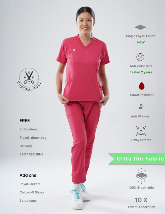 Customizable MELANGE PINK - Ultra Lite Fabric / V Neck / Jogger Pant / 2 way Stretch(FemaleFullset) MKZ79 - Image 1