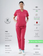 Customizable MELANGE PINK - Ultra Lite Fabric / V Neck / Straight Pant / 2 way Stretch(FemaleFullset) MKZ80