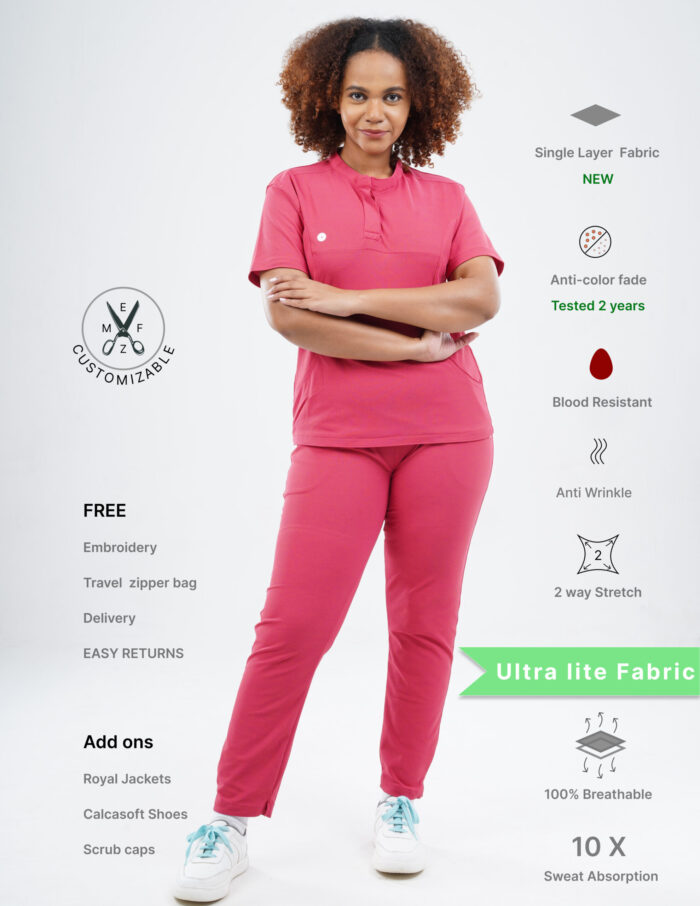 Customizable MELANGE PINK - Ultra Lite Fabric / Mandarin / Straight Pant / 2 way Stretch(FemaleFullset) MKZ84 - Image 1
