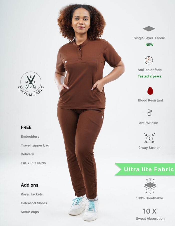 Customizable MOCHA BROWN - Ultra Lite Fabric / Mandarin / Straight Pant / 2 way Stretch(FemaleFullset) MKZ96 - Image 1