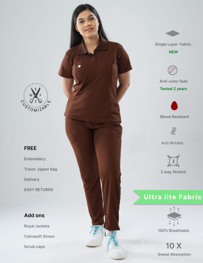Customizable MOCHA BROWN - Ultra Lite Fabric / Polo Collar / Straight Pant / 2 way Stretch(FemaleFullset) MKZ100 - Image 1