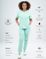 Customizable FROSTED MINT - Ultra Lite Fabric / V Neck / Straight Pant / 2 way Stretch(FemaleFullset) MKZ116