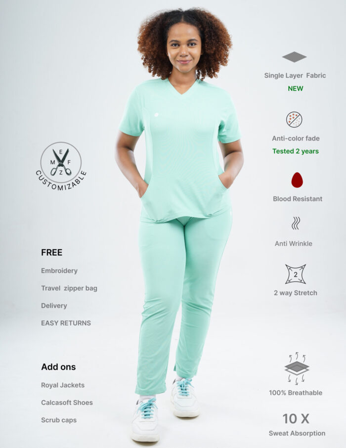 Customizable FROSTED MINT - Ultra Lite Fabric / V Neck / Straight Pant / 2 way Stretch(FemaleFullset) MKZ116 - Image 1