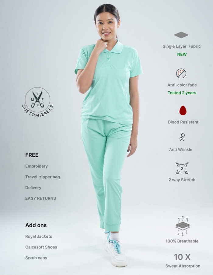 Customizable FROSTED MINT - Ultra Lite Fabric / Polo Collar / Jogger Pant / 2 way Stretch(FemaleFullset) MKZ123 - Image 1