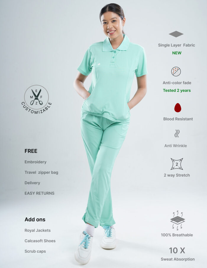 Customizable FROSTED MINT - Ultra Lite Fabric / Polo Collar / Straight Pant / 2 way Stretch(FemaleFullset) MKZ124 - Image 1