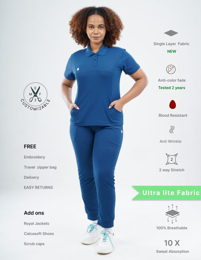 Customizable COSMIC BLUE - Ultra Lite Fabric / Polo Collar / Jogger Pant / 2 way Stretch(FemaleFullset) MKZ63 - Image 1