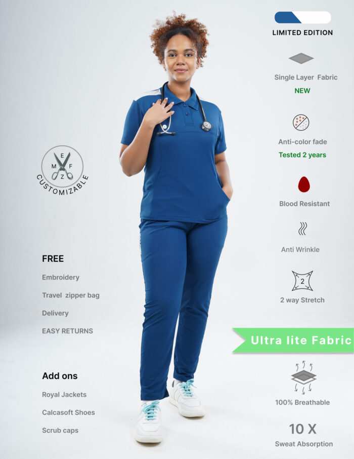 Customizable COSMIC BLUE - Ultra Lite Fabric / Polo Collar / Jogger Pant / 2 way Stretch(FemaleFullset) MKZ66 - Image 1