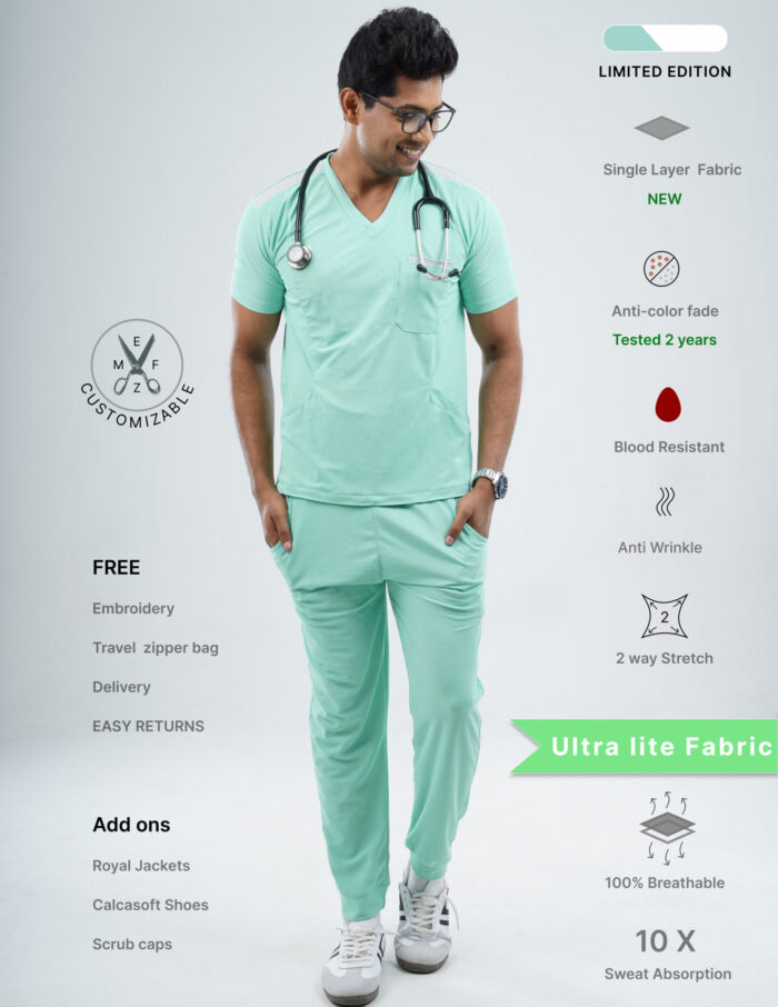 Customizable FROSTED MINT LIMITED EDITION - Ultra Lite Fabric / V Neck / Jogger Pant / 2 way Stretch(MaleFullset) MKZ244 - Image 1