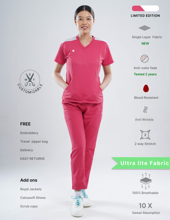 Customizable MELANGE PINK LIMITED EDITION - Ultra Lite Fabric / V Neck / Jogger Pant / 2 way Stretch(FemaleFullset) MKZ81 - Image 1