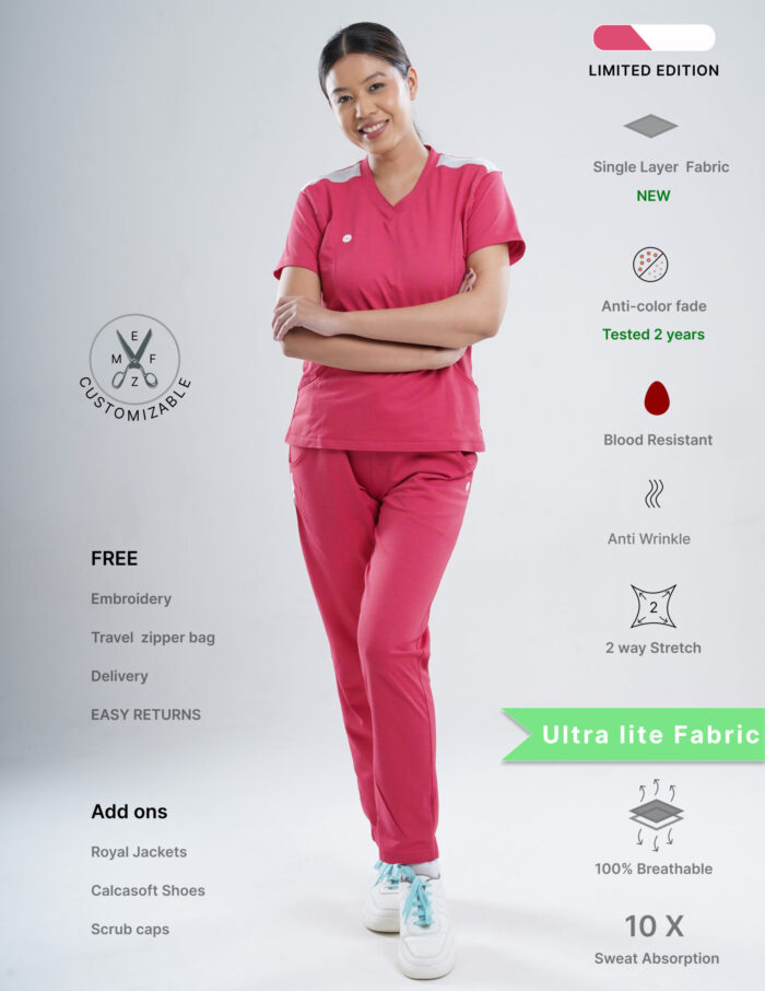 Customizable MELANGE PINK LIMITED EDITION - Ultra Lite Fabric / V Neck / Straight Pant / 2 way Stretch(FemaleFullset) MKZ82 - Image 1