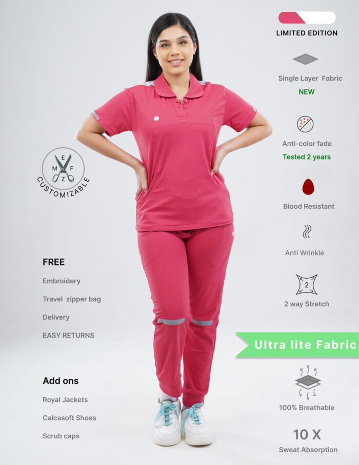 Customizable MELANGE PINK LIMITED EDITION - Ultra Lite Fabric / Polo Collar / Jogger Pant / 2 way Stretch(FemaleFullset) MKZ89 - Image 1