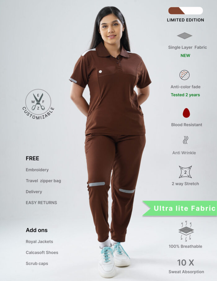 Customizable MOCHA BROWN LIMITED EDITION - Ultra Lite Fabric / Polo Collar / Jogger Pant / 2 way Stretch(FemaleFullset) MKZ101 - Image 1