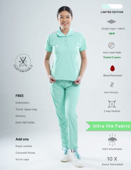 Customizable FROSTED MINT LIMITED EDITION - Ultra Lite Fabric / Polo Collar / Straight Pant / 2 way Stretch(FemaleFullset) MKZ126